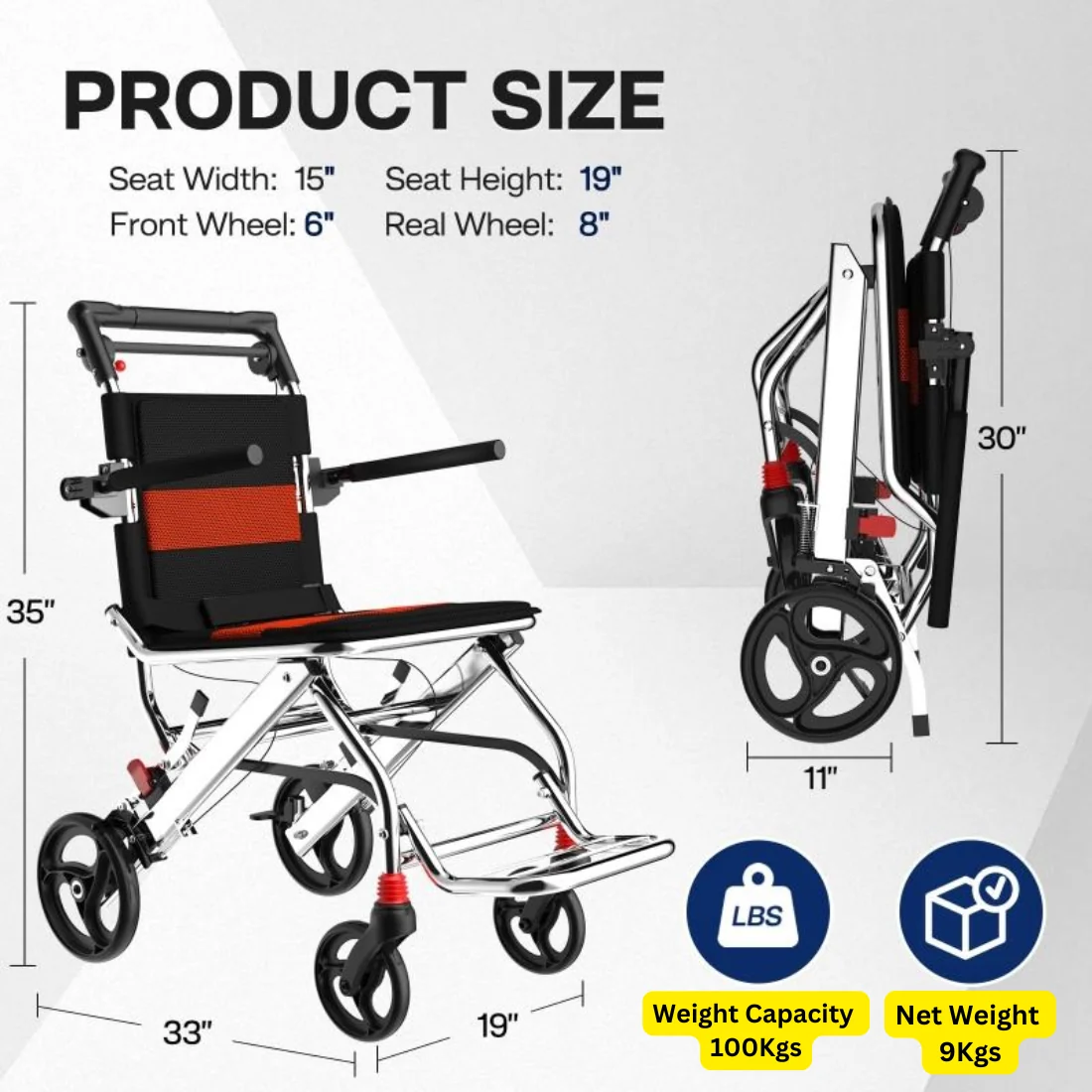 Wheelchair Transit Foldable 9005lb